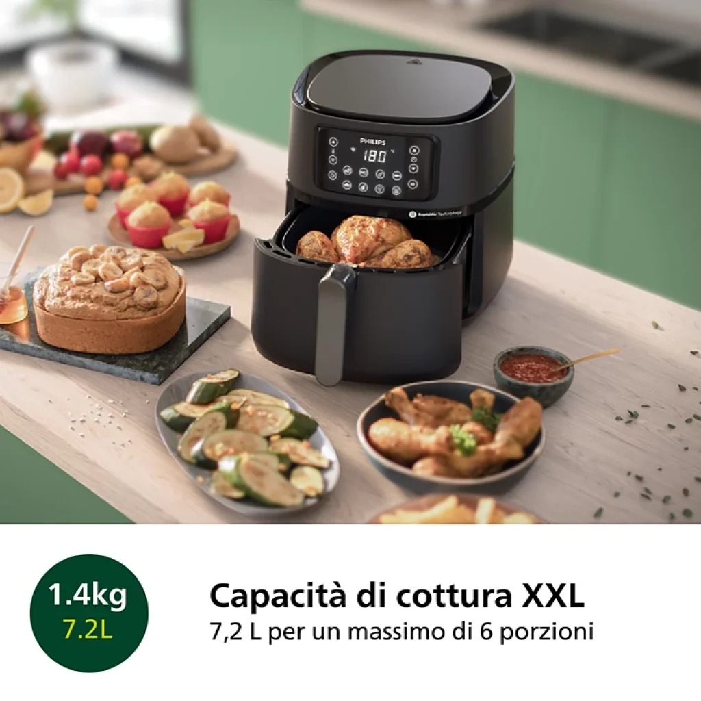 Philips Series 5000 Connessa Airfryer XXL, 7,2L (1,4Kg), Friggitrice ad aria 16-in-1, Wifi, Tecnologia Rapid Air